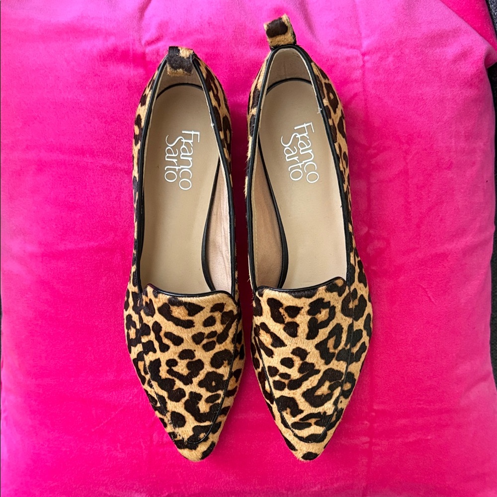 Franco Sarto Tan and Black Leopard Flat Loafers